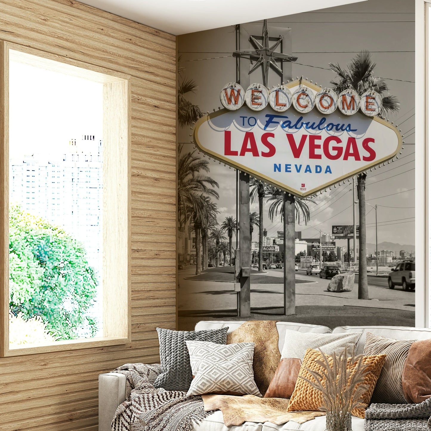 Wall wallpaper with colorful Las Vegas street scene

