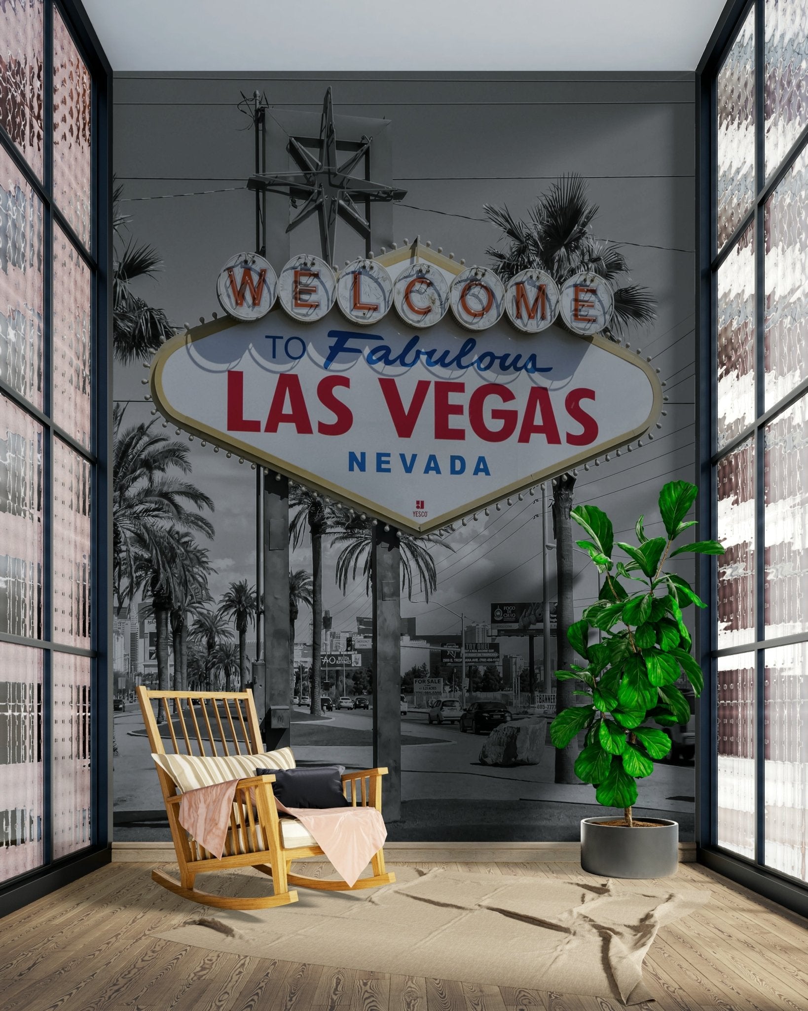 Bold sign mural with retro Las Vegas vibes


