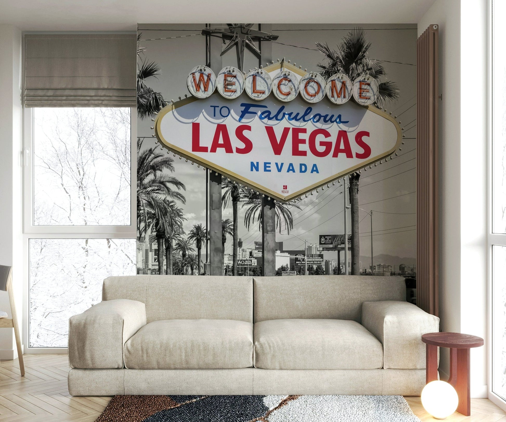 Pop-art city mural of famous Las Vegas sign

