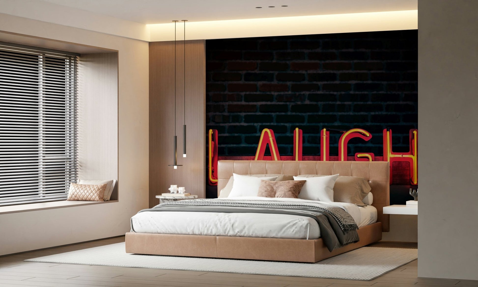 An artistic soft focus mural on minimalist wallpaper.