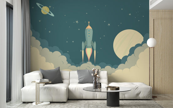 Fun rocket launch wallpaper for kids' rooms A247
