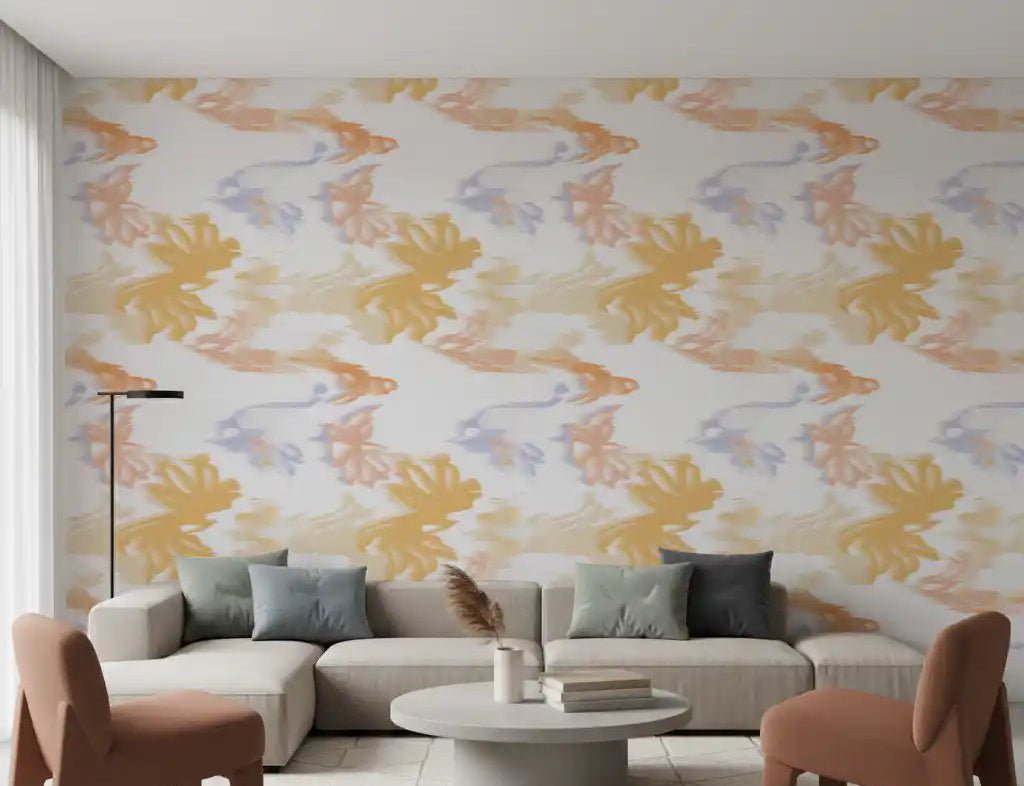 Living room styled with Lavado de Pastel Fluido wallpaper in soft pastel flow, GD9258