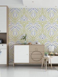 Designer interior decor with the Lavender Bloom and butterflies Wallpaper print.
