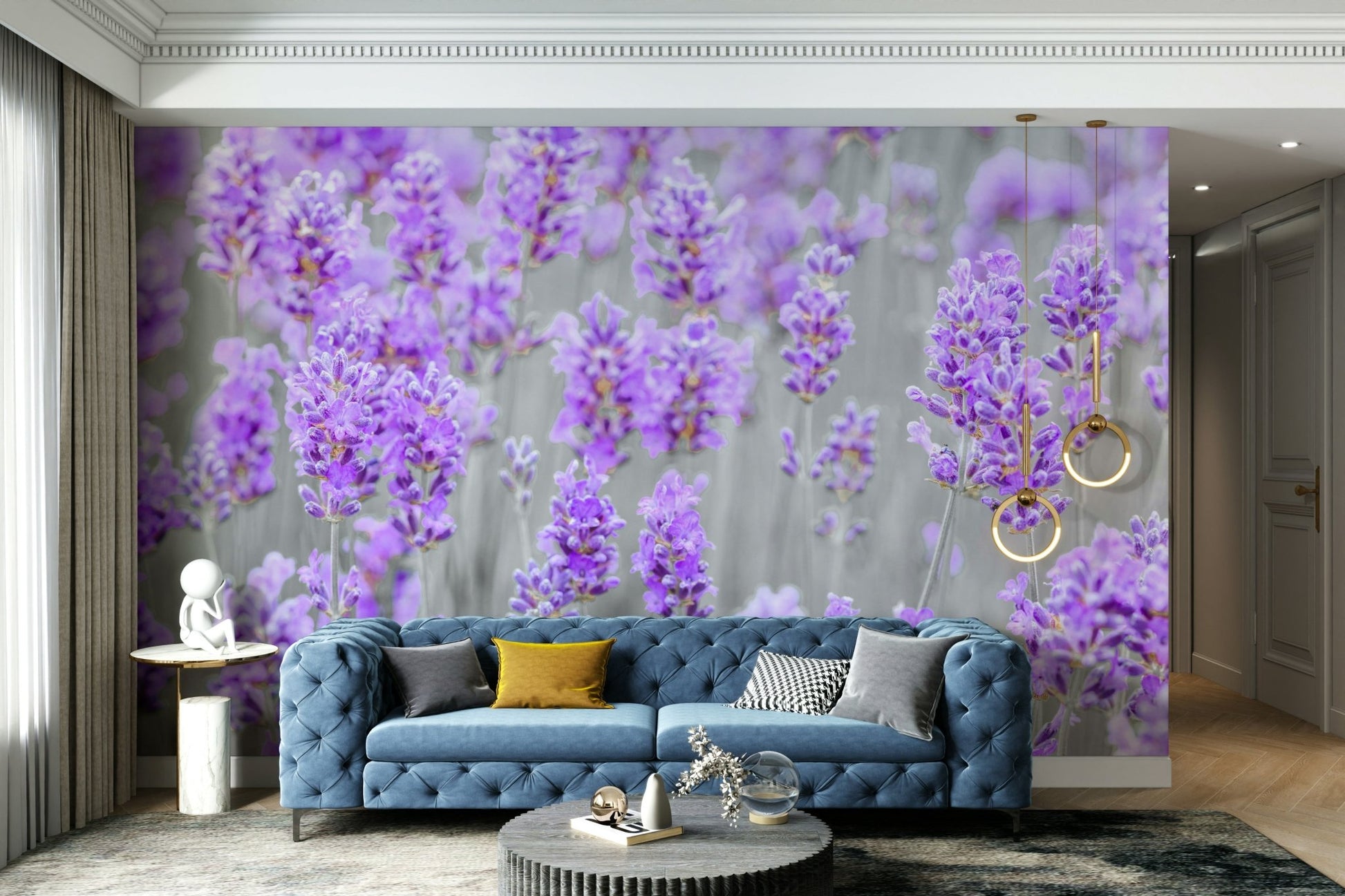 A beautiful serene field of lavender flowers.

