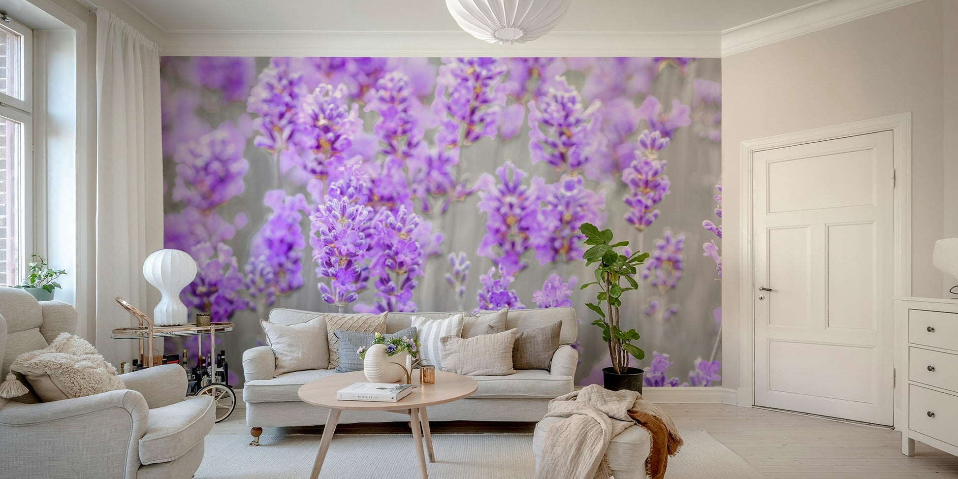 A high-angle view of the wall mural in a large space.

