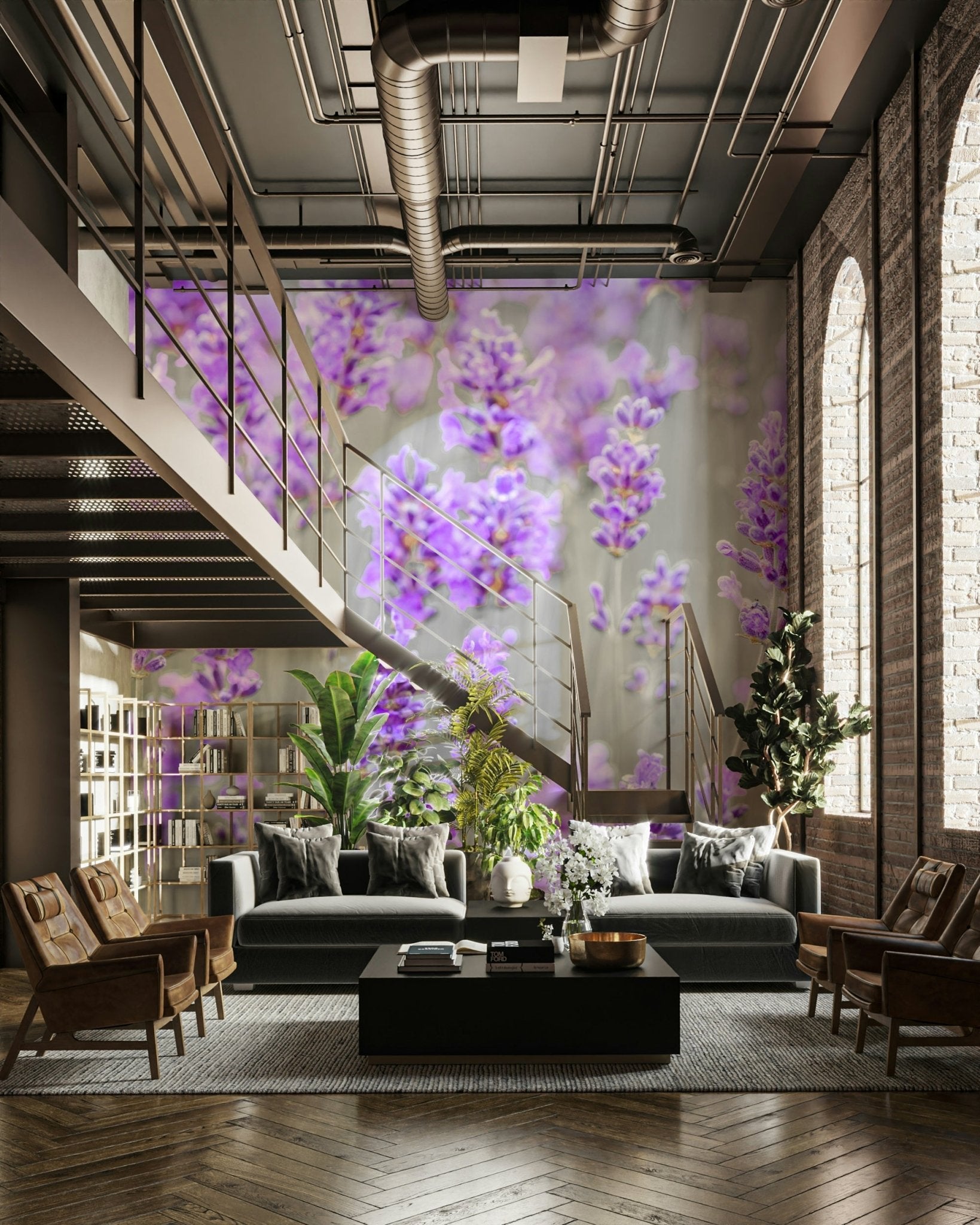 The peel and stick wallpaper showing realistic flower textures.

