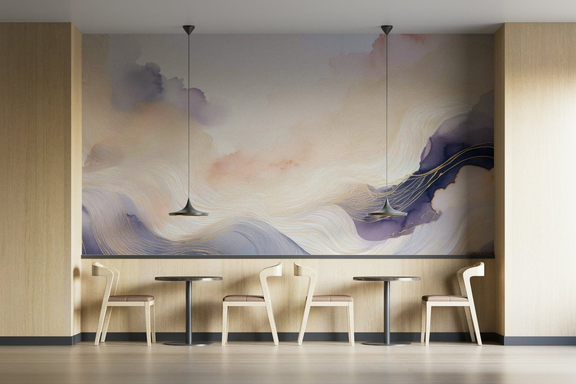 Tranquil lavender cloud mural for peaceful rooms

