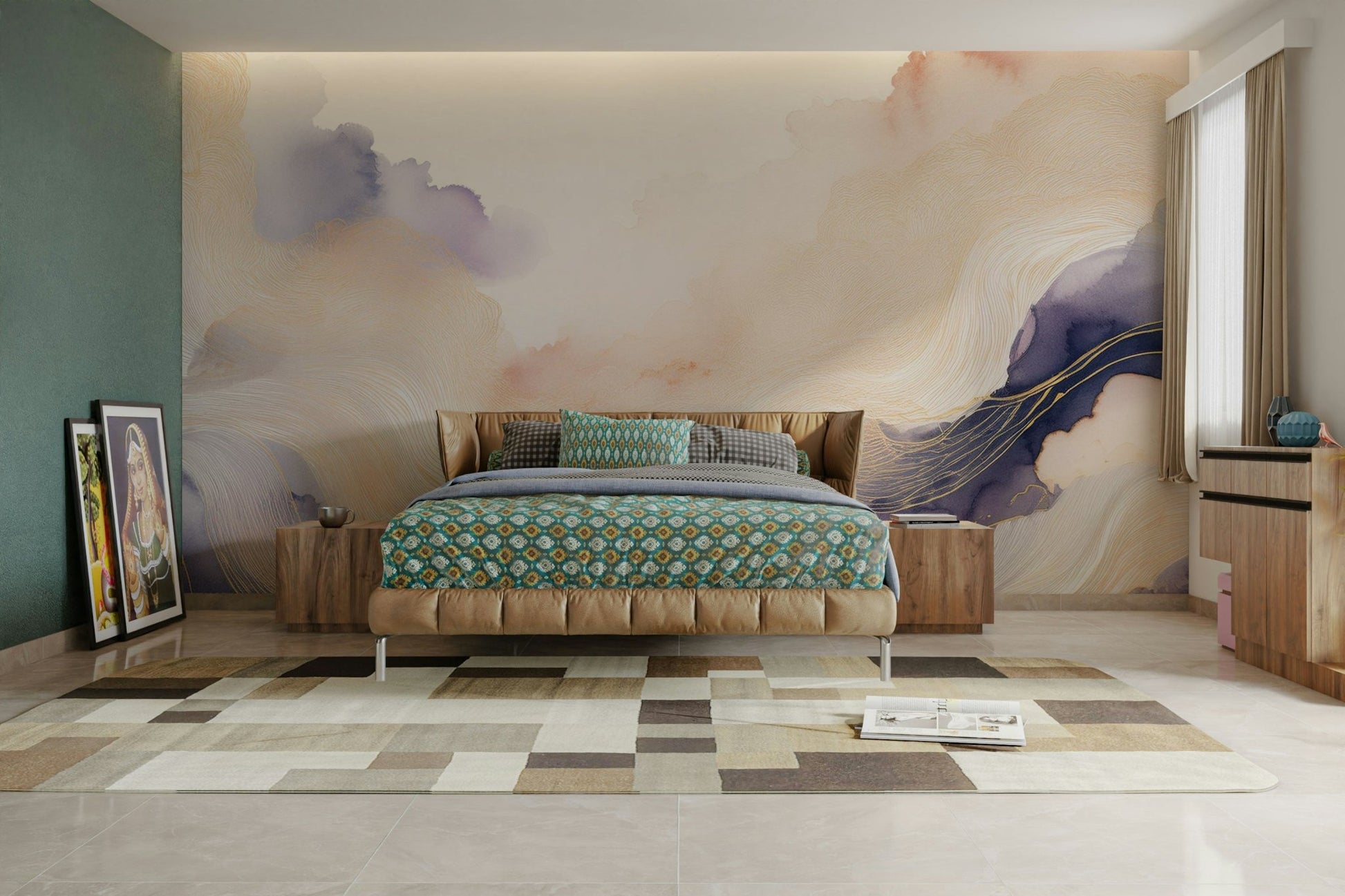 Elegant lavender cloud mural for modern spaces

