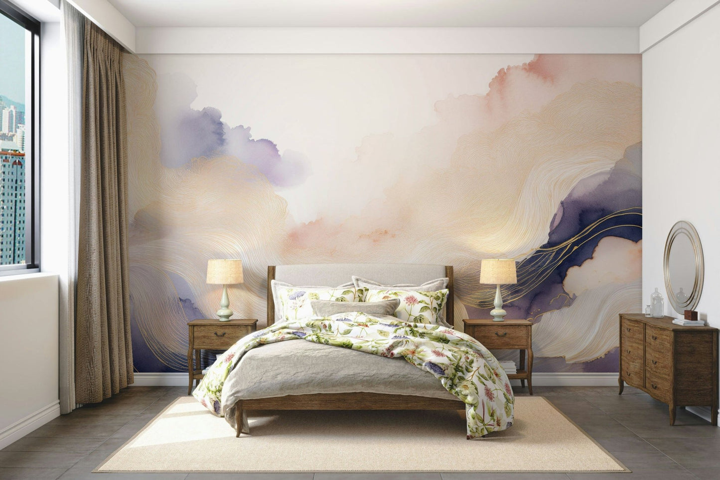 Lavender cloud wall mural for dreamy interiors

