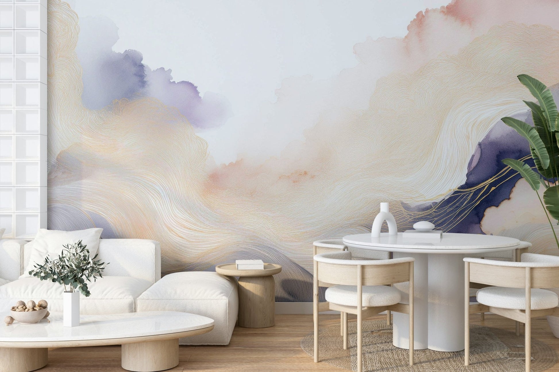 Cloud-inspired lavender mural for stylish walls

