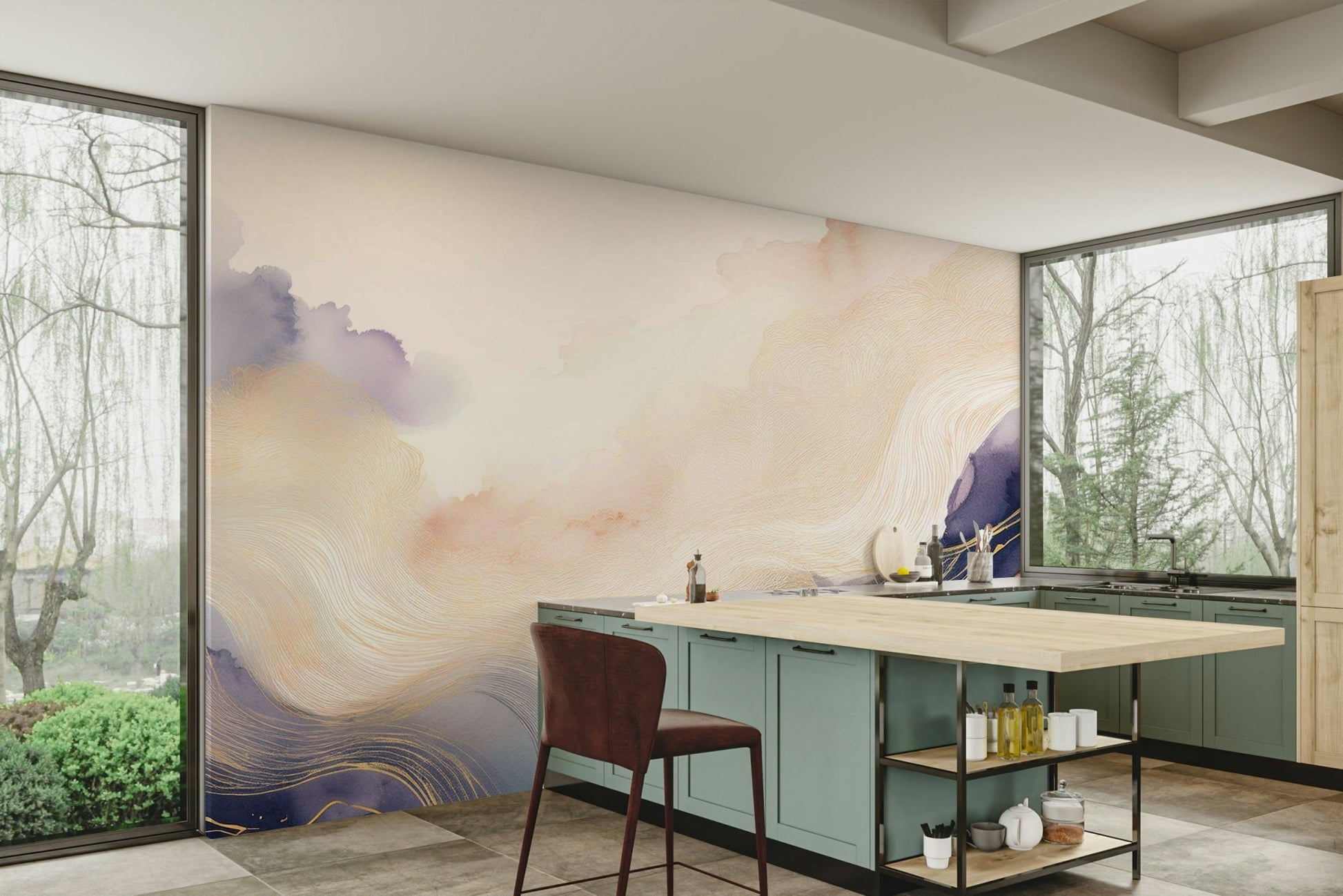Peaceful lavender cloud mural for cozy interiors

