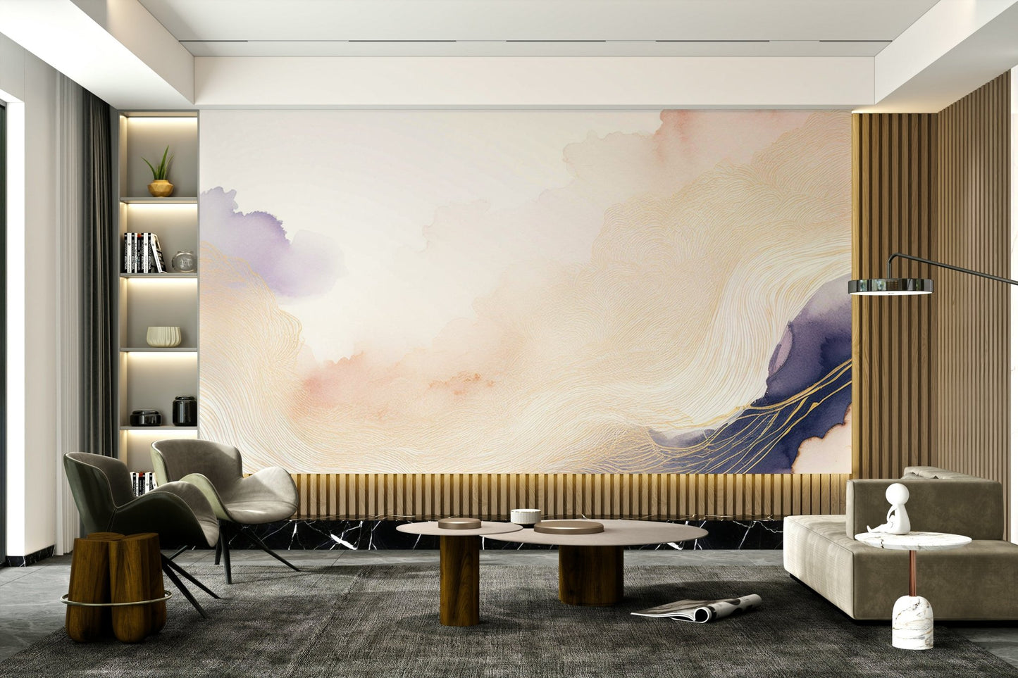 Lavender cloud mural for a relaxing atmosphere

