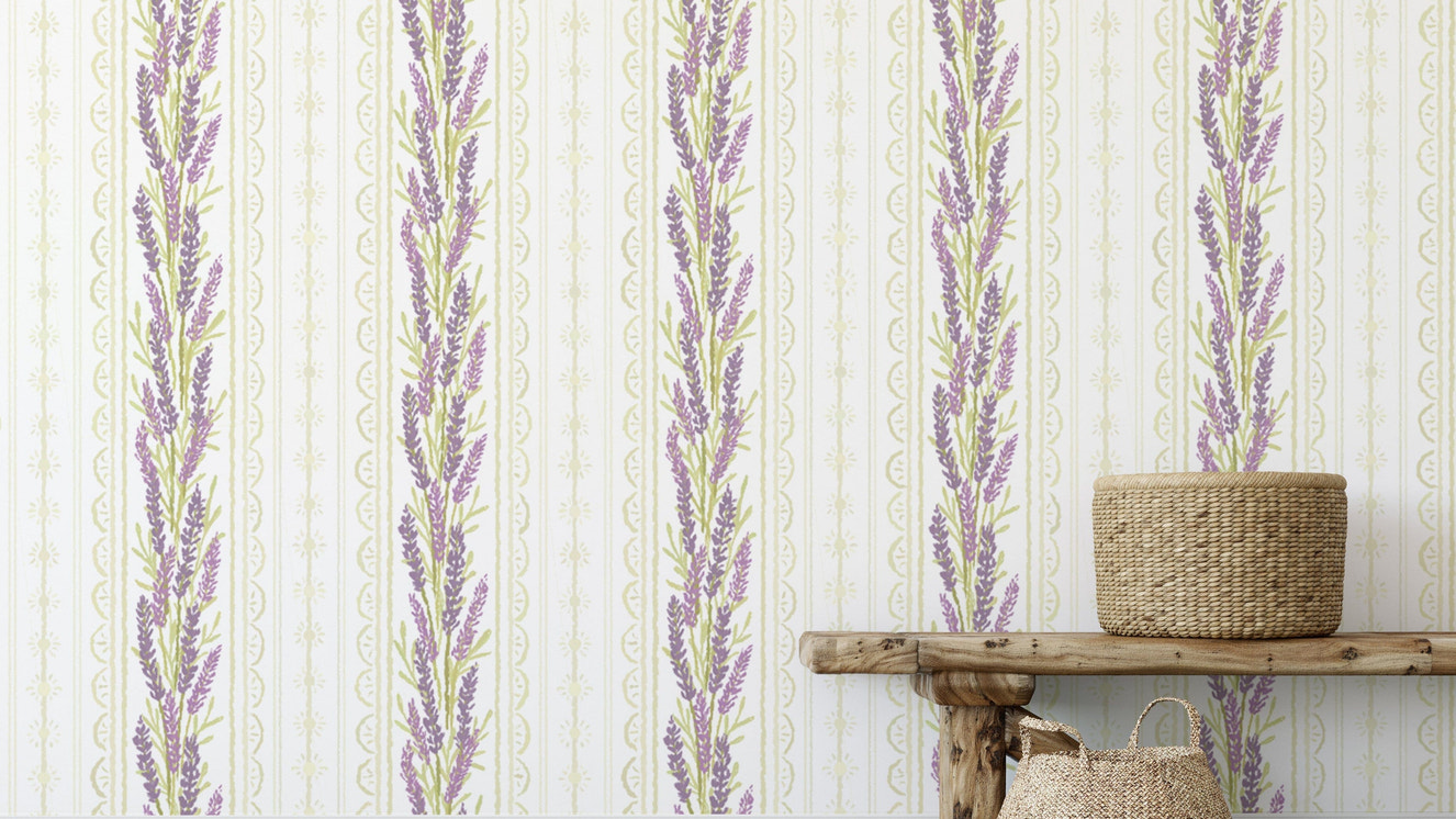 Lavender floral stripes on white background
