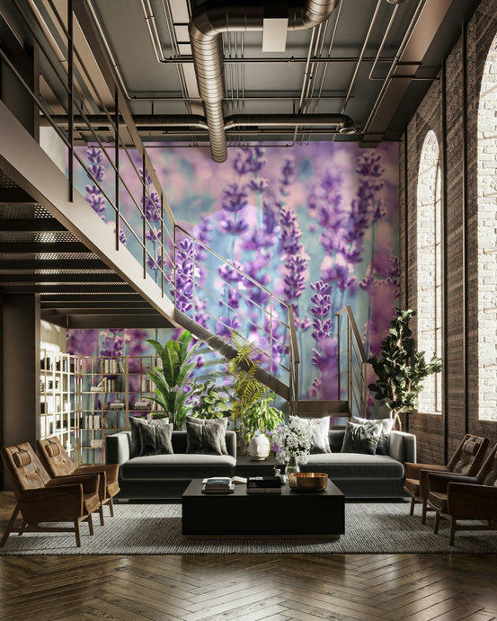 Serene lavender dreamscape wall mural with soft violet fields GD5041