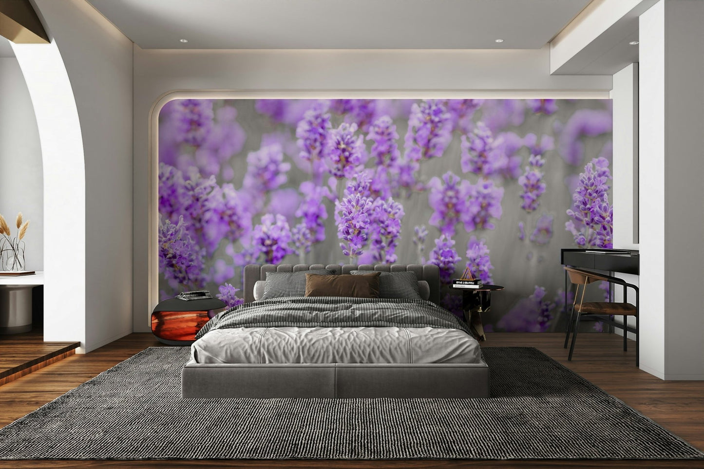 Focus on floral details and expansive view.

