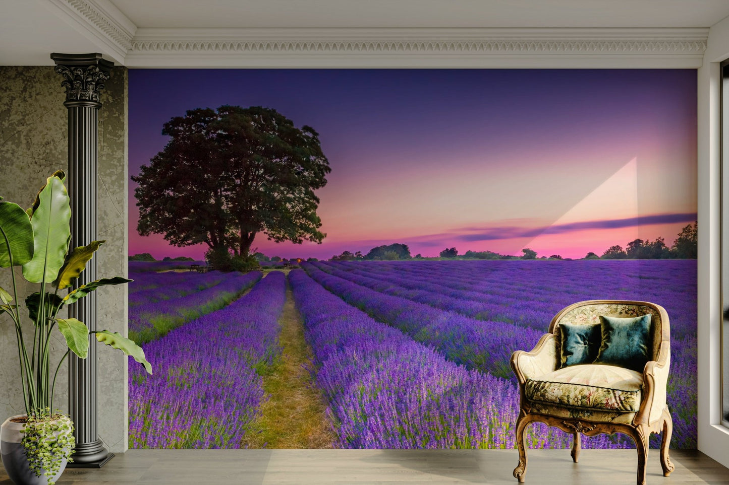 Relaxing lavender field mural for your home decor.

