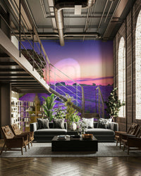 Golden hour lavender field mural to inspire relaxation.

