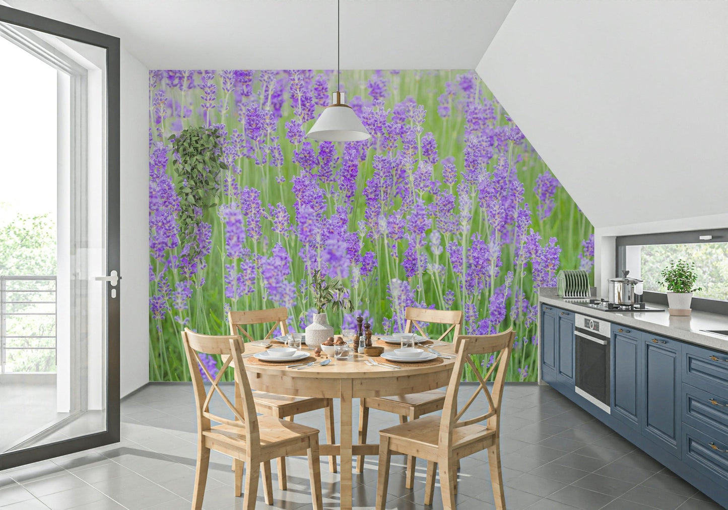 Close up Lavender Field Dream Wall Mural soft floral view.