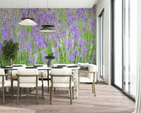 Charming floral Lavender Field Dream Wall Mural repeating design.