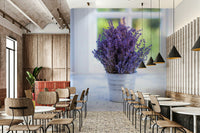 Aromatic wall mural, silver pail, bright natural light, Lavender in a Vase.