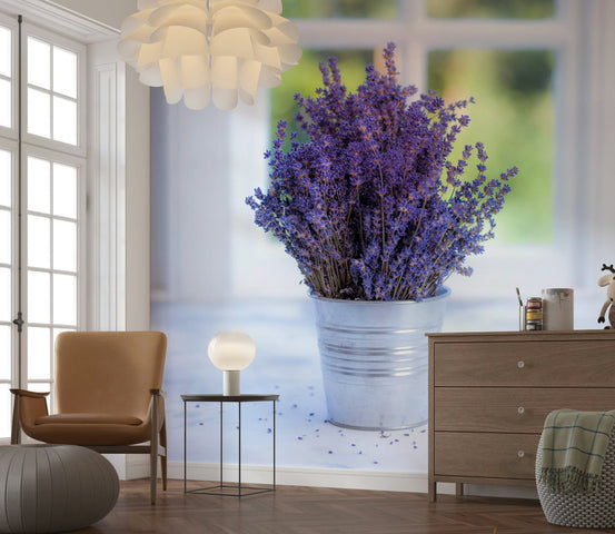 Soothing Lavender in a Vase wall mural, floral bouquet, simple window view., GD6893