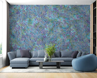 Purple and green leaf wallpaper murals in living room
