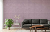 Soft violet linen check wallpaper with white lines.