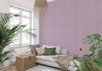 Pale purple linen grid wallpaper with weave detail.