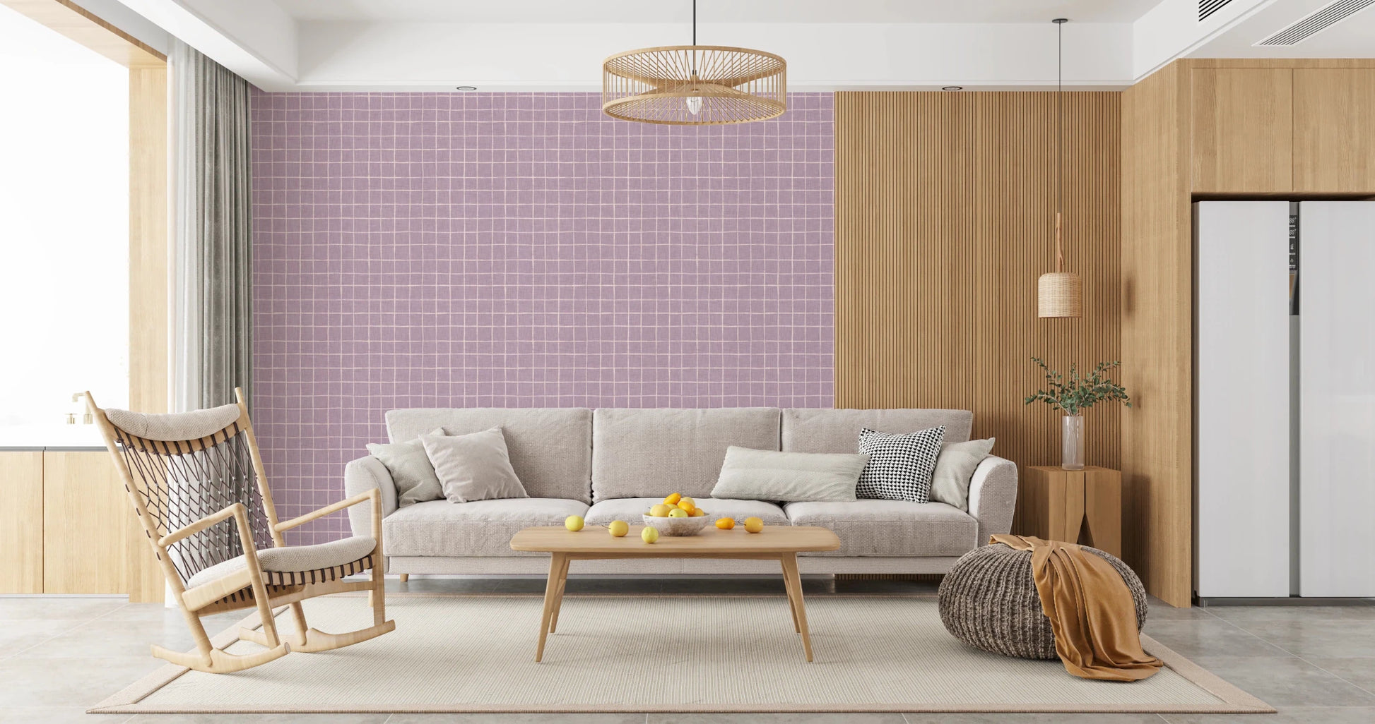 Lavender texture with white hand-drawn grid lines.