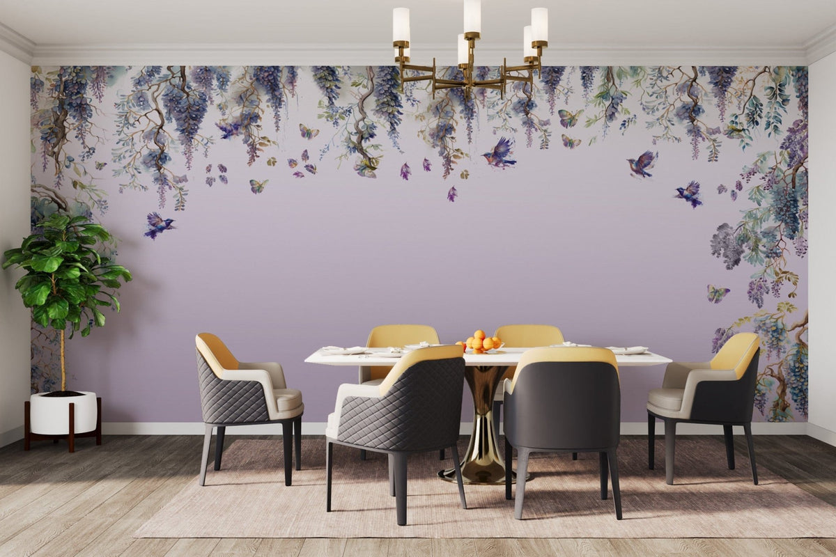 Wisteria romance purple wallpaper mural for a dreamy, elegant space. DTIL21