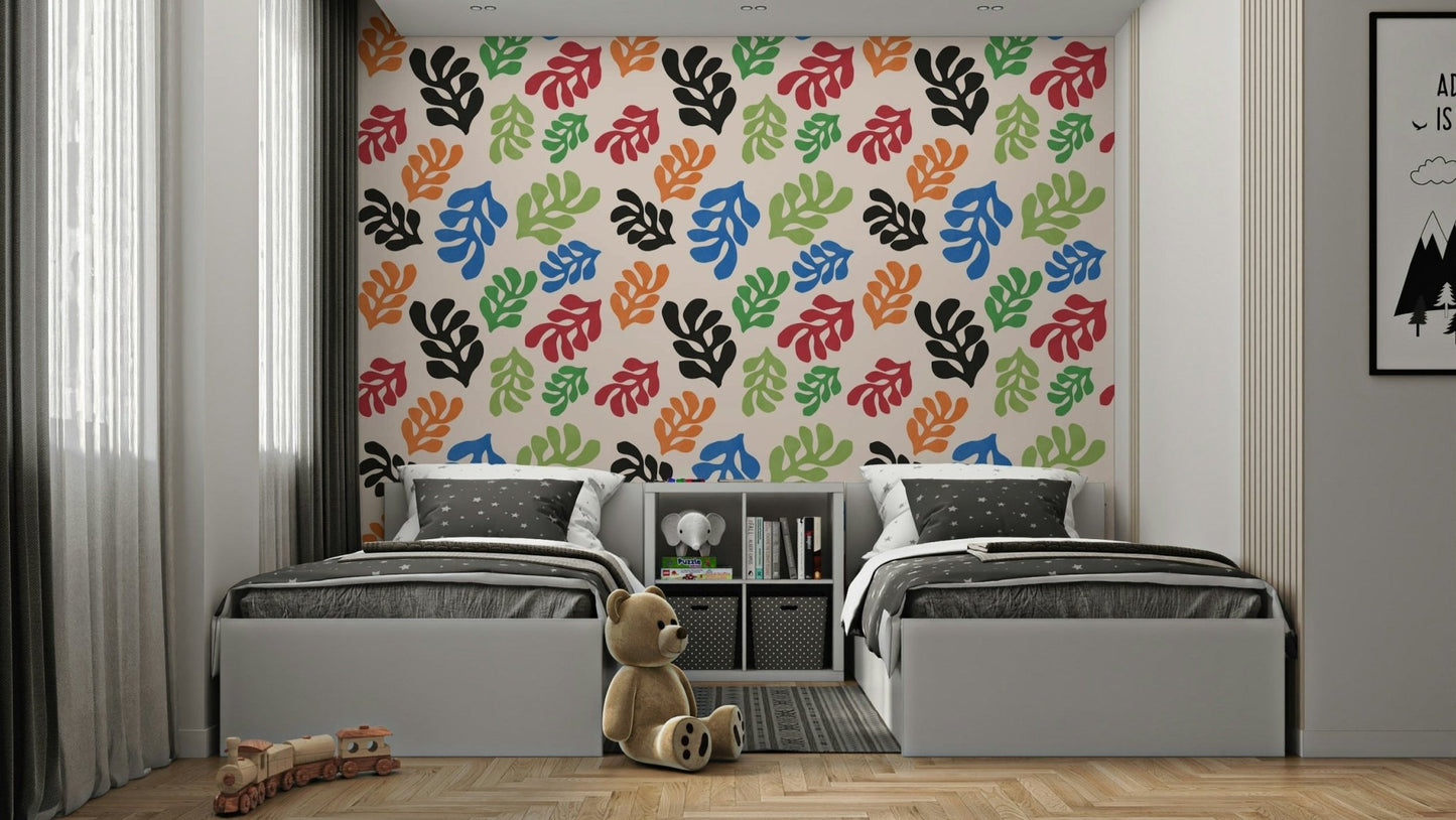 A wall mural of a peaceful leaf pattern.

