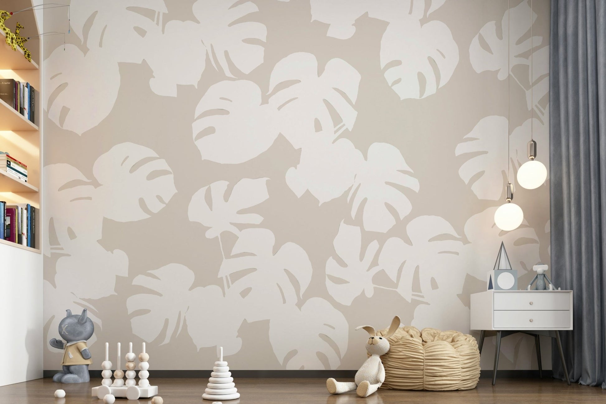 A peaceful organic pattern mural on decorative wallpaper.