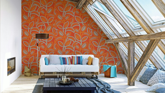 Retro leaf pattern on wallpaper.

