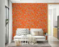 Accent wall with retro leaf motif.

