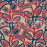 Graphic leaf artwork on a wall.

