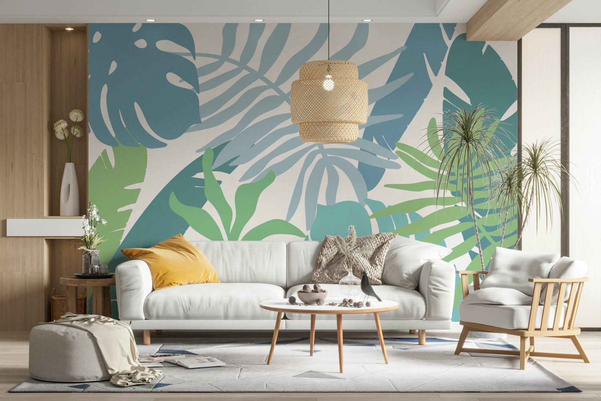 A beautiful leafy blue wallpaper mural for a modern home., GD5098