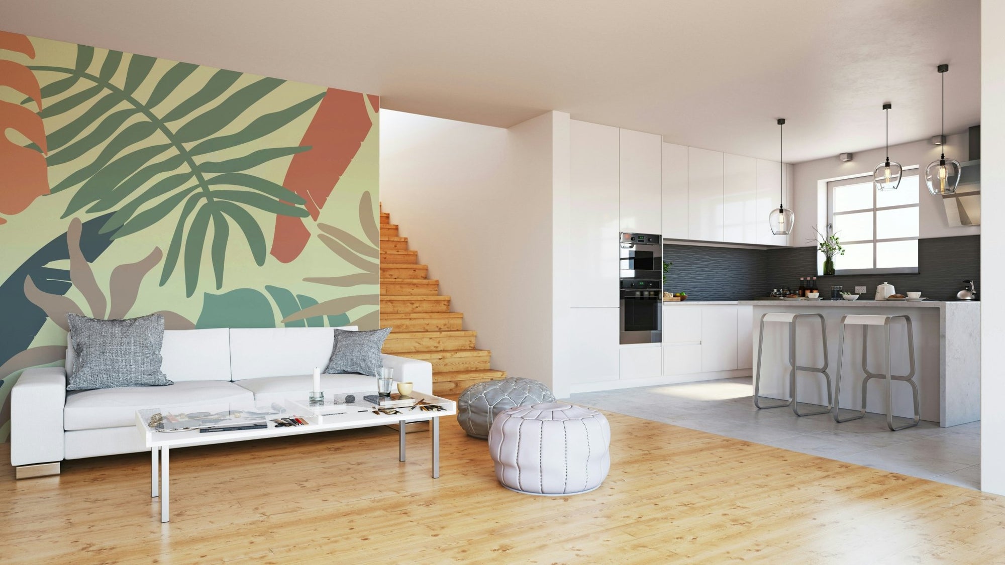 A beautiful leafy botanical wallpaper mural for a modern home., GD5101