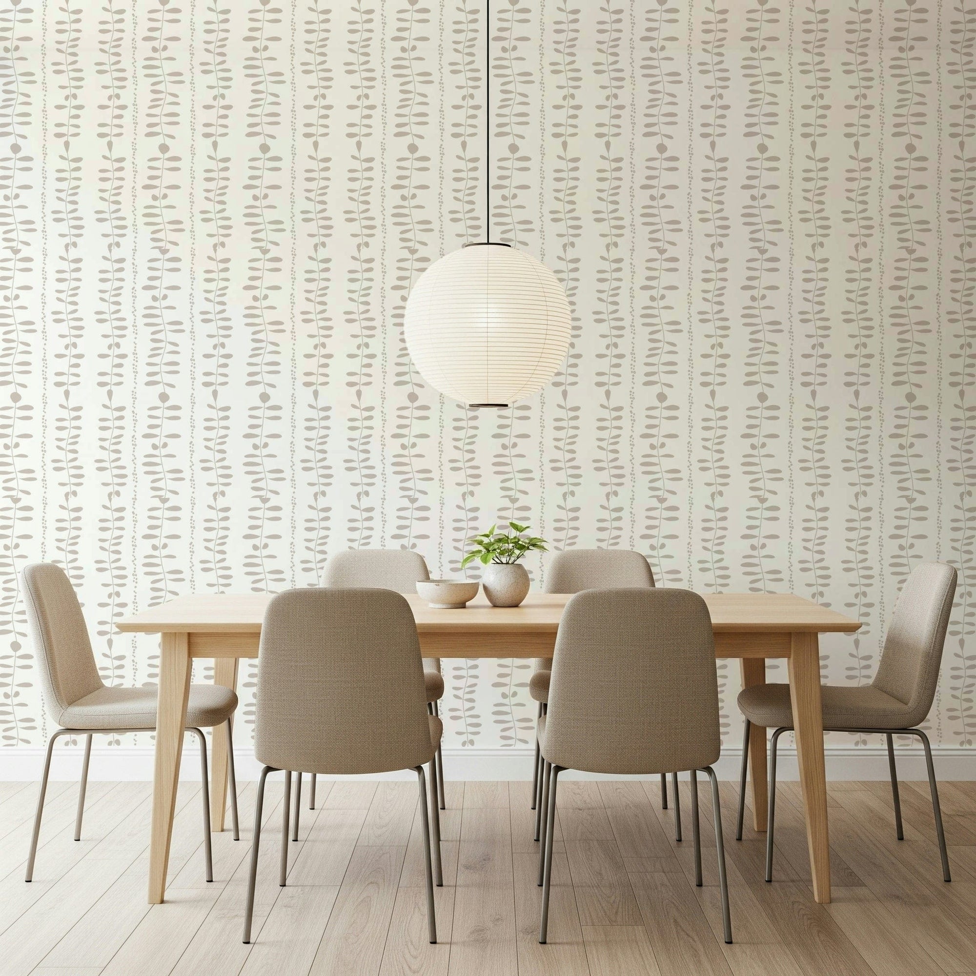 Elegant nursery Leaves Cascade Cream mural wallpaper sprigs., GD7482