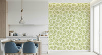 Leaves Play Spring Green Wallpaper in a bright, modern sunroom., GD6218