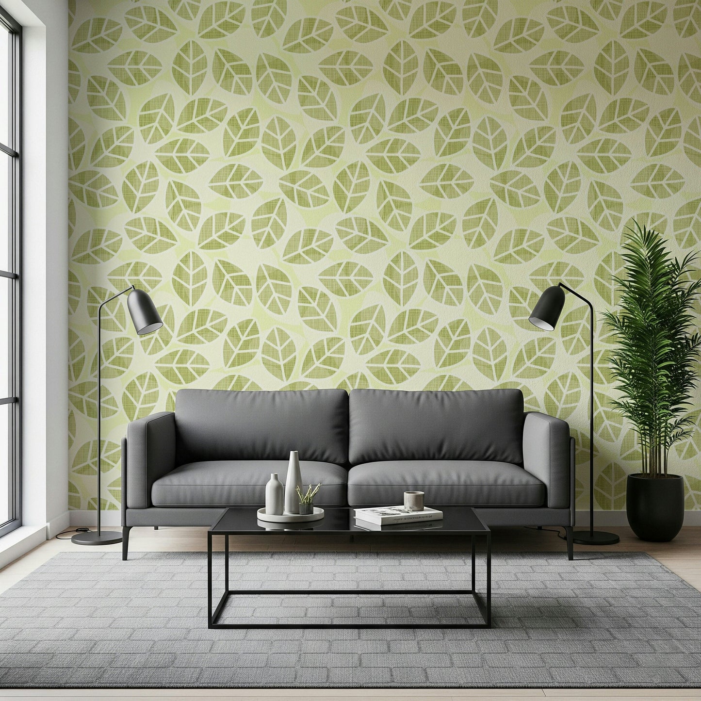 Abstract green foliage pattern of the Leaves Play Spring Green Wallpaper., GD6218
