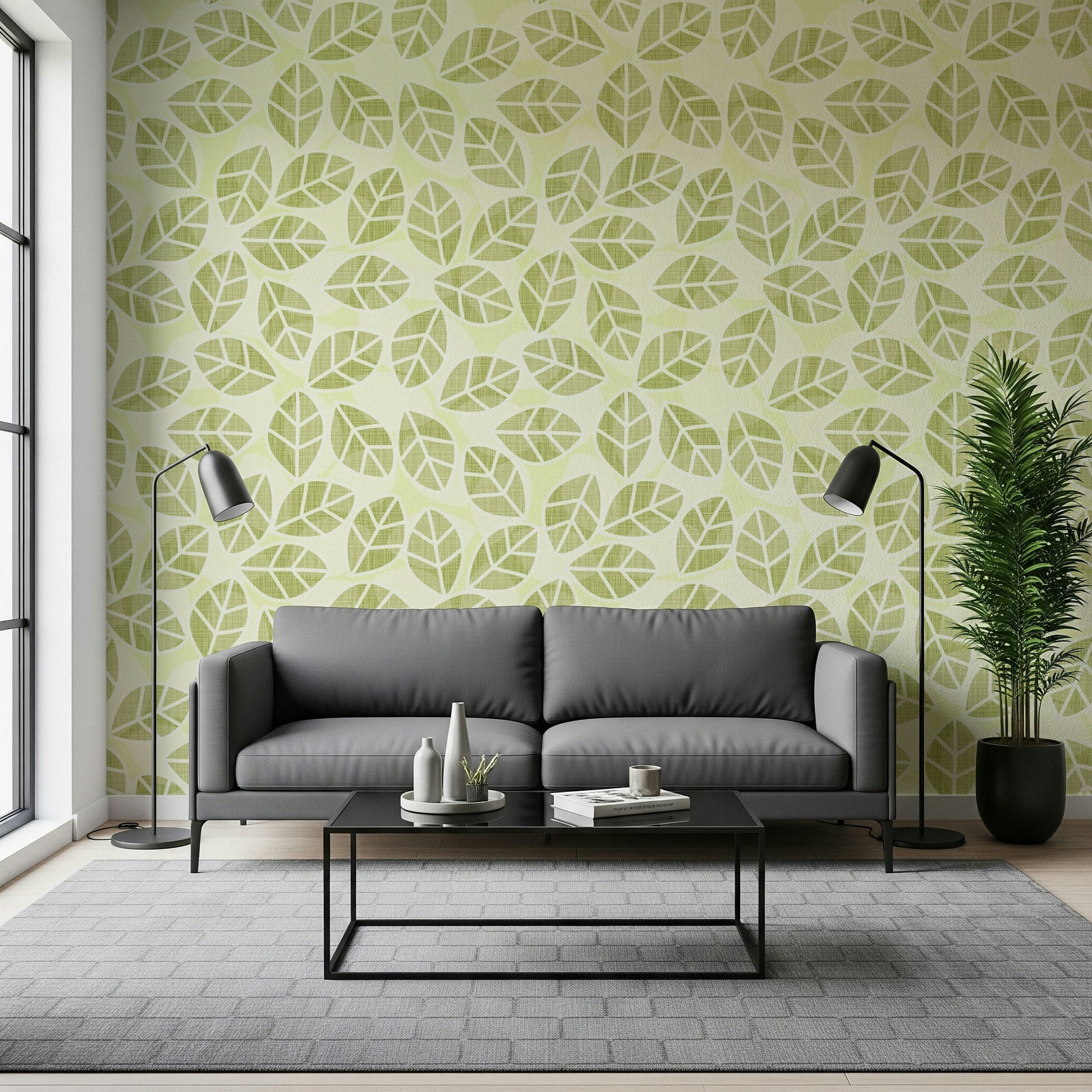 Abstract green foliage pattern of the Leaves Play Spring Green Wallpaper., GD6218