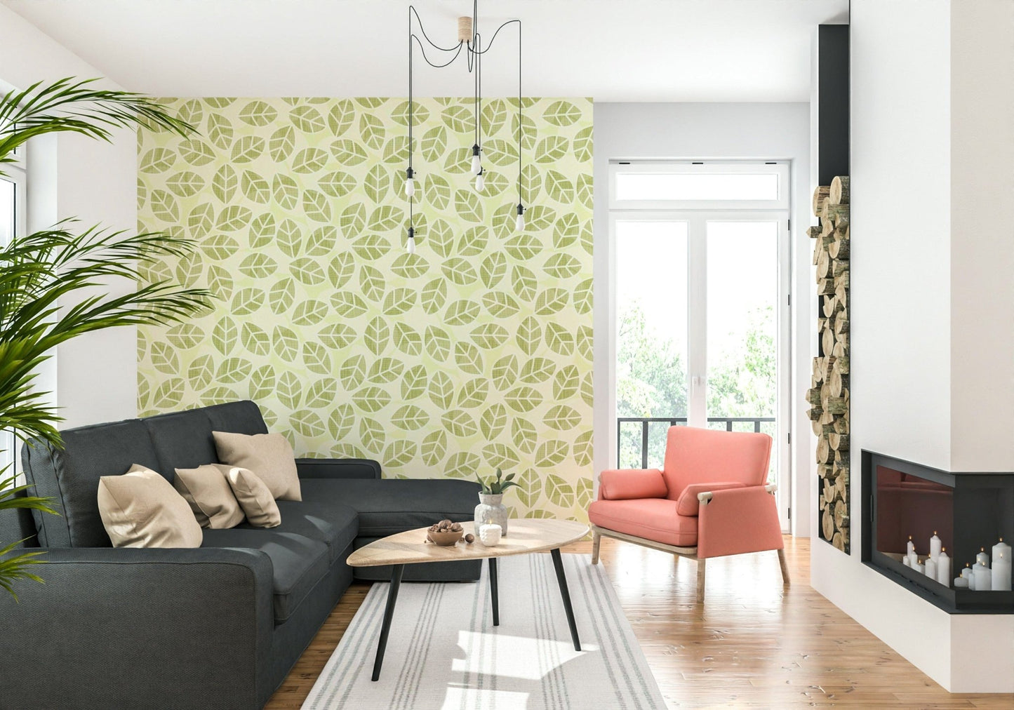 Leaves Play Spring Green Wallpaper creating a peaceful feature wall., GD6218