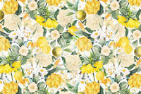Botanical lemon pattern in the Lemon Bloom Garden Wall Mural.