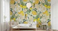 Accent wall featuring the vibrant Lemon Bloom Garden Wall Mural.