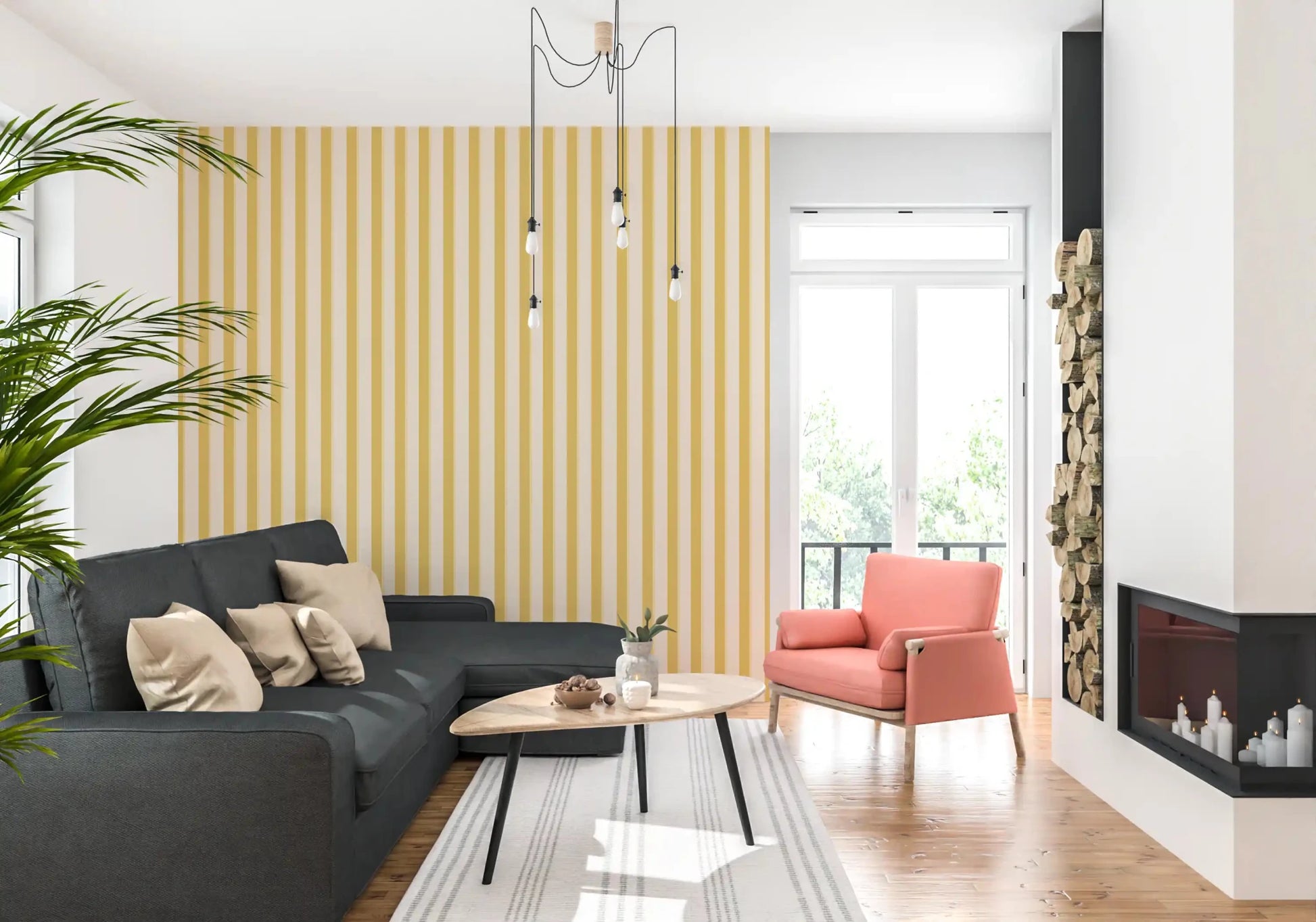 Lemon Gilded Stripes Wallpaper⁠