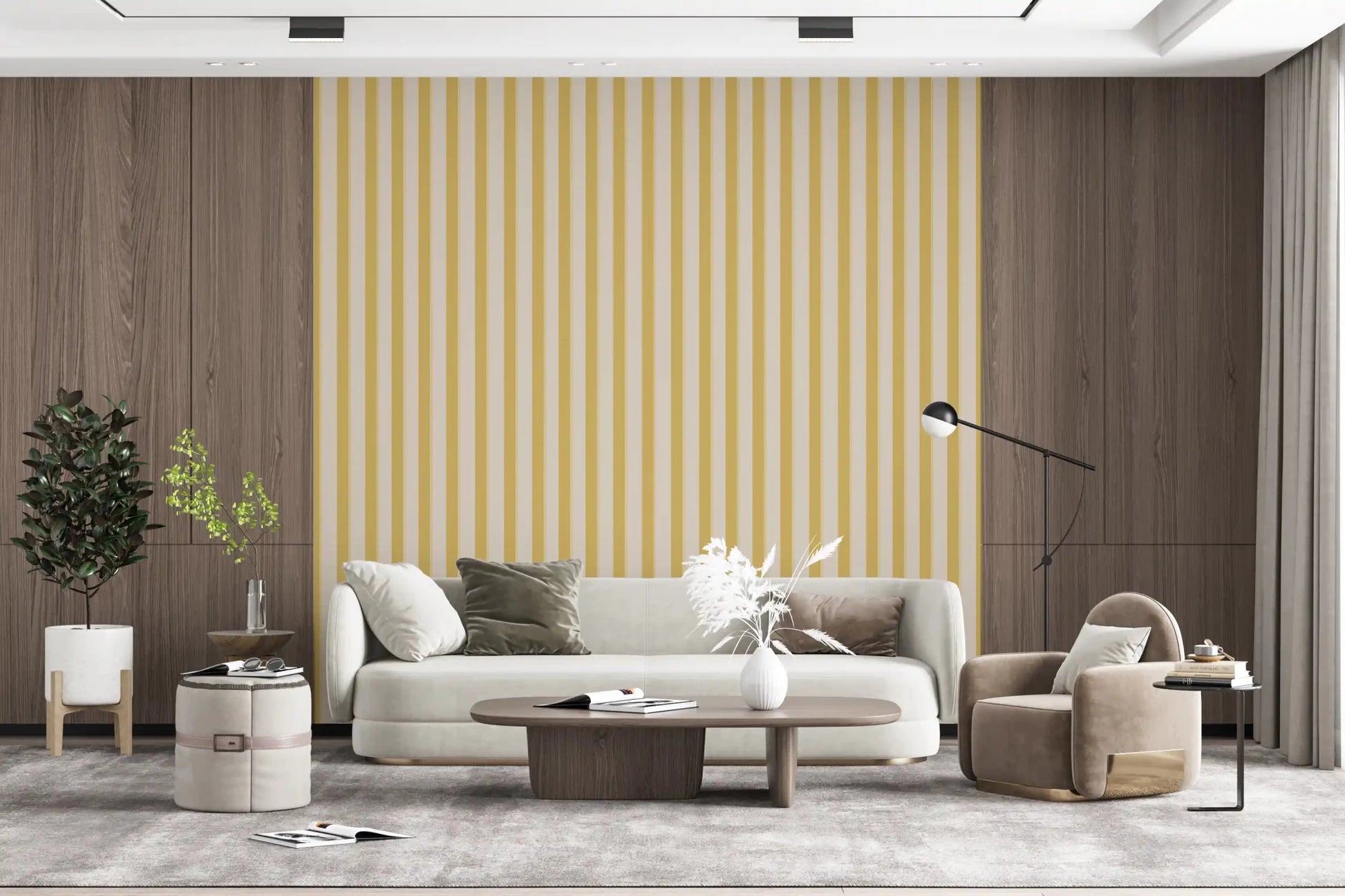 Lemon Gilded Stripes Wallpaper⁠