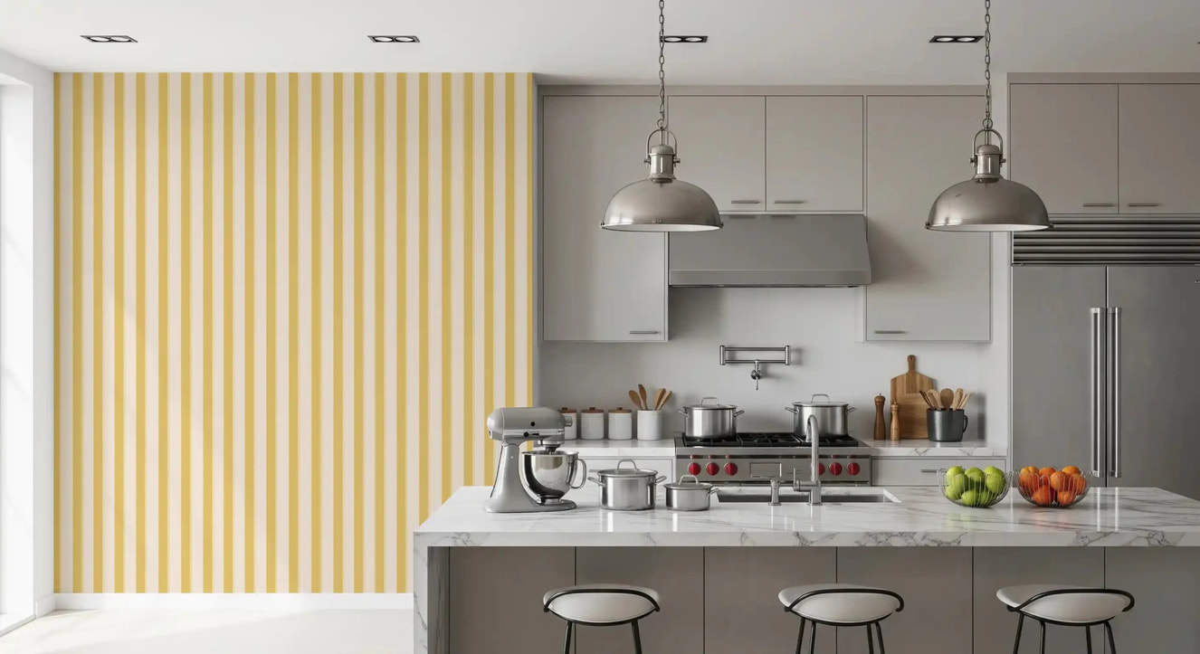 Lemon Gilded Stripes Wallpaper⁠