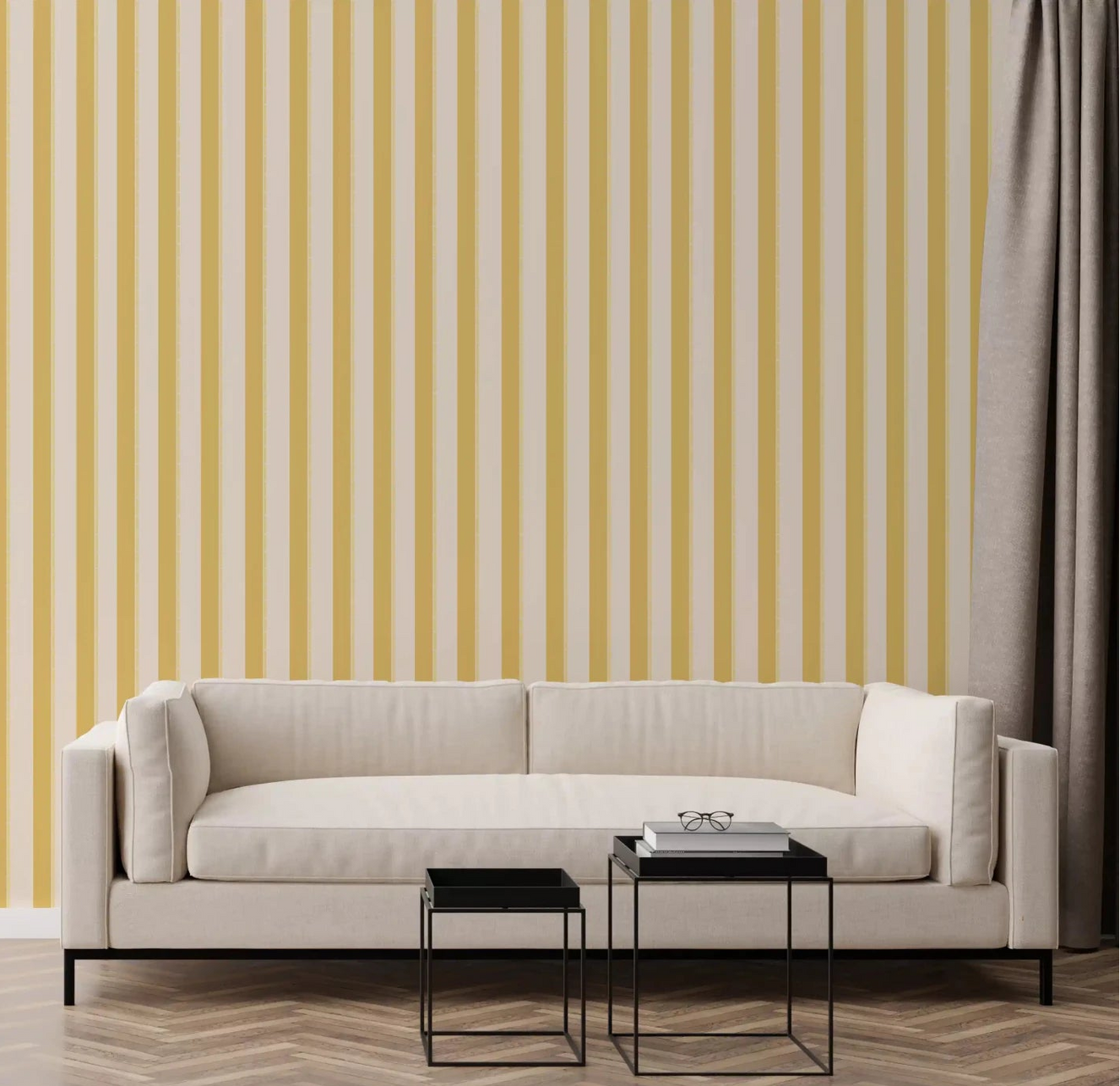 Lemon Gilded Stripes Wallpaper⁠