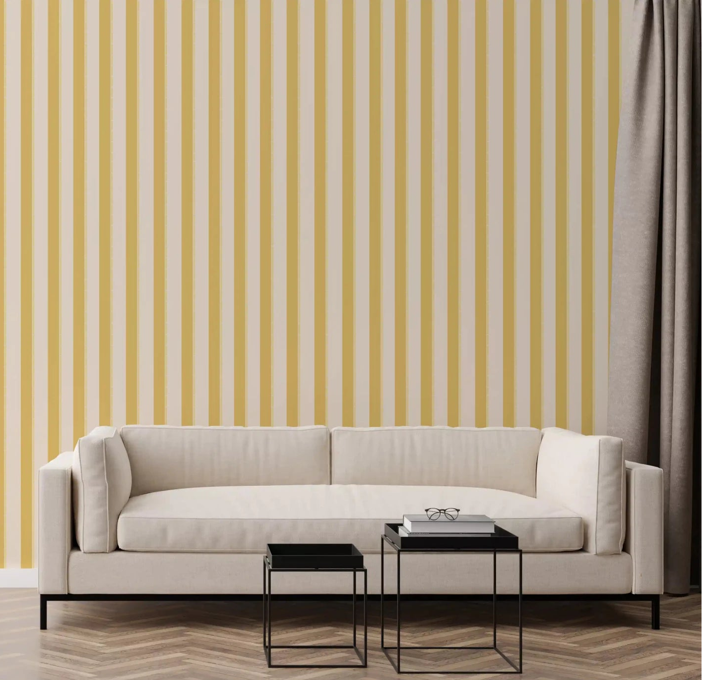 Lemon Gilded Stripes Wallpaper⁠