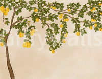 Soft blossom details frame Lemon Grove Bloom Wall Mural with citrus branch charm